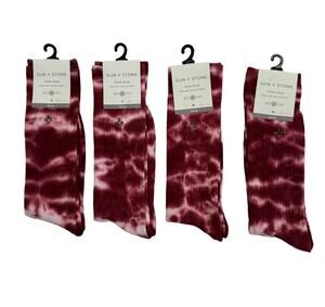 Sun+Stone Men's Socks Lot of 4 Crew Socks Red Tie Dye Sock Size 10-13